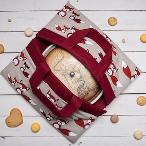 Sac a tarte, pie tote bag, Casserole carrier bag, cake carrier, dish carrier, linen bowl bag, fox design, Christmas gift for women