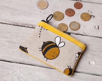 Etui mini bag, Bees design, Mini purse, Card bag, Little zipper pouch, Earphone pouch, Coins bag