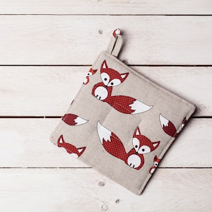 Linen pot holder, Fox design, Christmas gift, Gift for woman, Housewarming gift, Gift for fox lovers