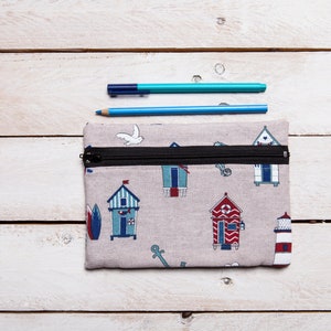 Baumwoll-Reißverschluss-Beutel, nautisches Design, Bleistift Fall, Make-up-Tasche, Toilettenartikel, Kosmetiktasche, Reise-Tasche, Gadget-Tasche, Weihnachtsgeschenk,