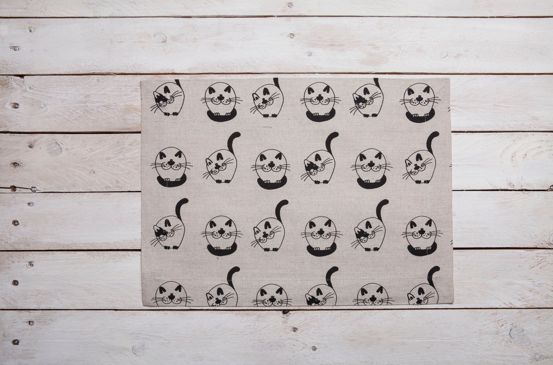 Linen placemat Black cats design Table Placemats Table Etsy