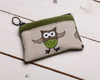 Etui mini bag, owl design, Mini purse, Card bag, Little zipper pouch, Earphone pouch, Coins bag, Small Christmas gift, Gift for girl