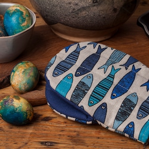 Kitchen glove, Fish (sardines design), Gift for fisherman, sea design, Christmas gift, Gift for mom