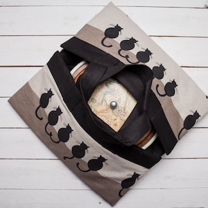 Sac a tarte, pie tote bag,  Black cats design, Casserole carrier bag, cake carrier, dish carrier, linen bowl bag, christmas gift