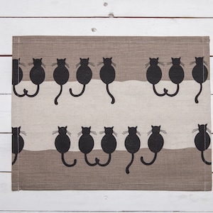 Linen placemat, Black cats design, Table Placemats, Table Linens, Dining Placemat, Christmas gift, Gift for cats lovers, Breakfast placemats