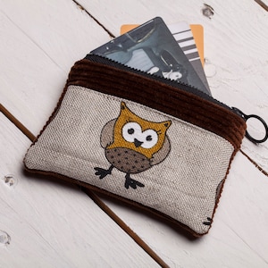 Mini bolsa etui, design de coruja, mini bolsa, bolsa para cartão, pequena bolsa com zíper, bolsa para fone de ouvido, bolsa para moedas, pequeno presente de Natal, presente para menina