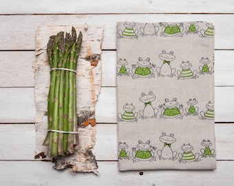 Linen/Cotton Kitchen towels, Frog tea towels, Farm house kitchen, Housewarming gift,