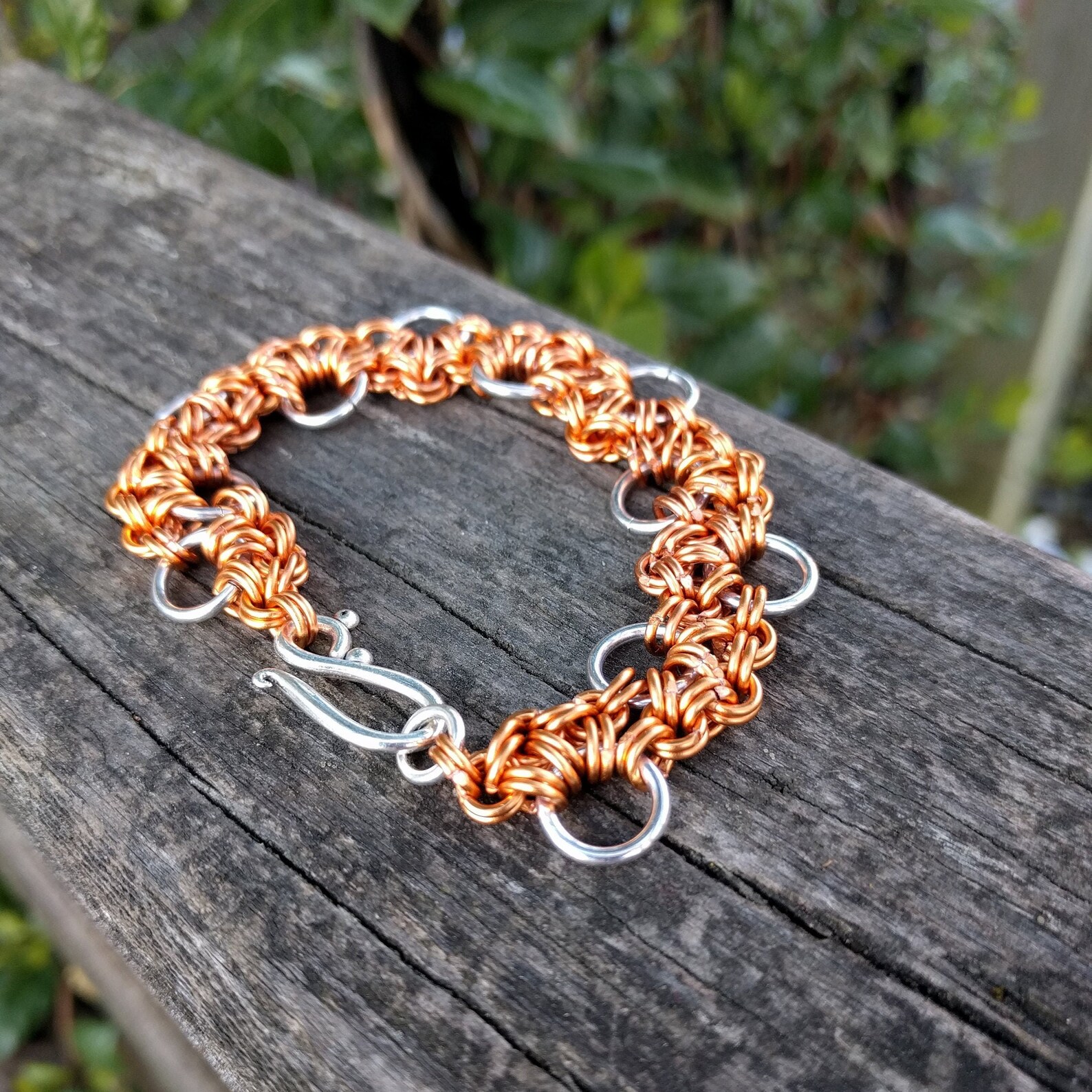 Stepping Stone Chainmail Armband Koper en Zilver Etsy Nederland