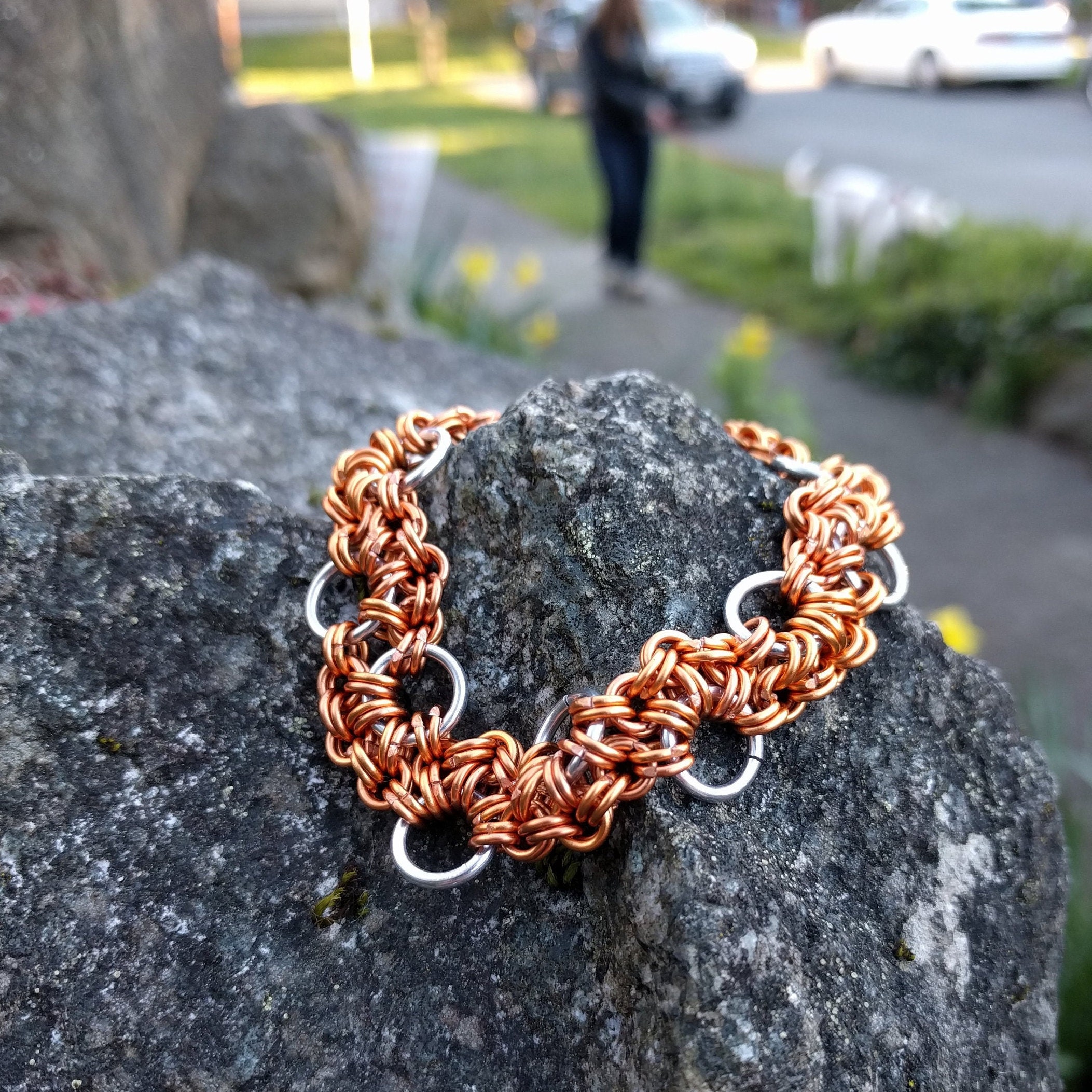 Stepping Stone Chainmail Armband Koper en Zilver Etsy Nederland