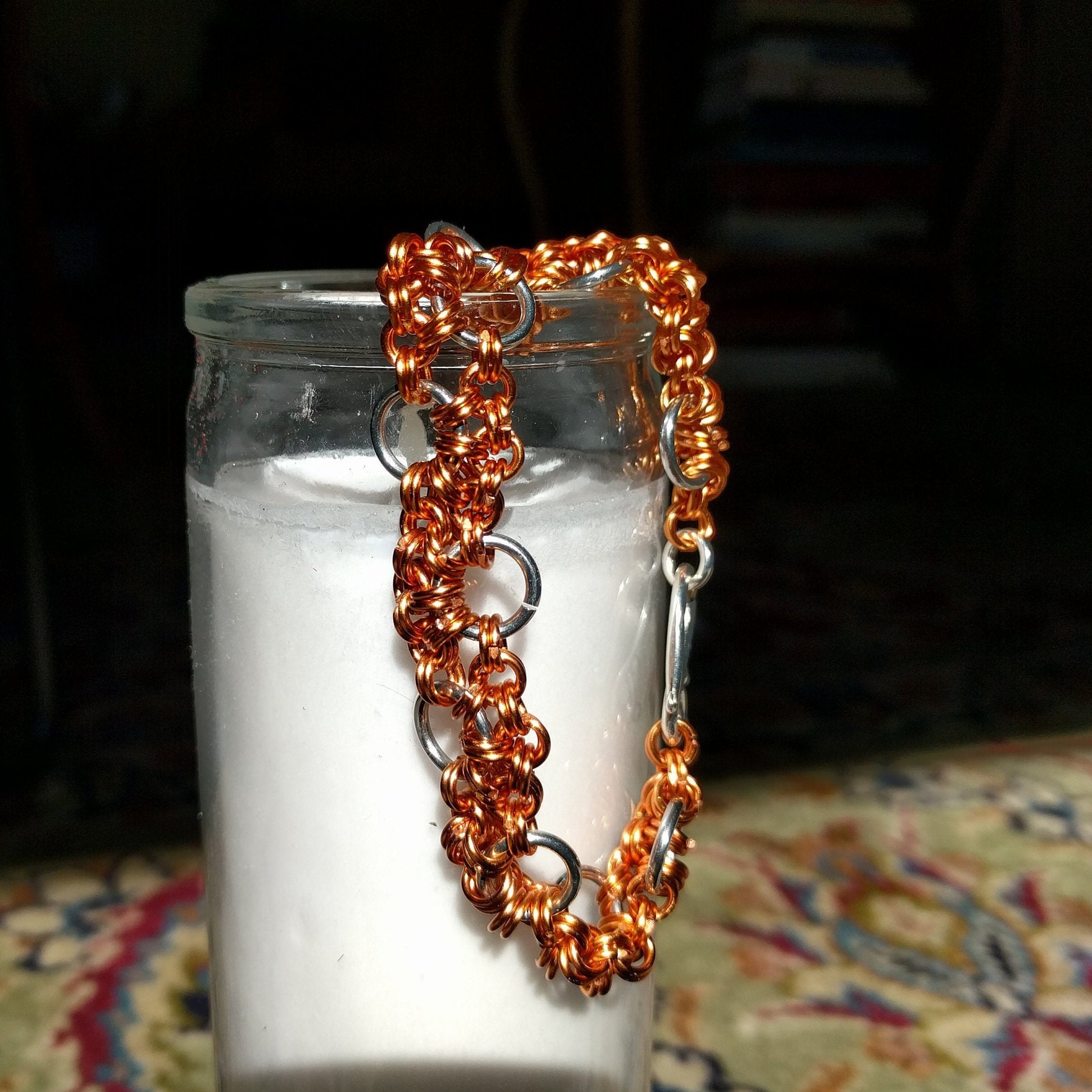 Stepping Stone Chainmail Armband Koper en Zilver Etsy Nederland