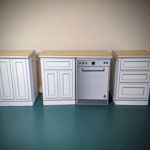 1:6 scale, mini cabinets, dollhouse furniture, printable miniature, downloadable, modern miniature, fashion doll furniture, mini kitchen set