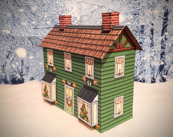 Christmas Village House, Printable Paper Kit: Miniature Holiday Decor (Digital PDF Download)