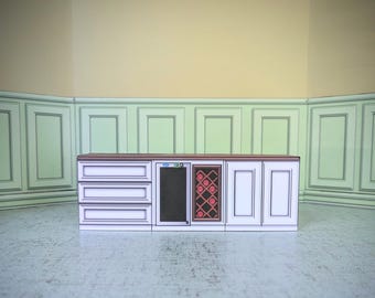 1: 12 Scale Dollhouse Kitchen Island, Printable Paper Kit. Miniature Furniture ( PDF Download)