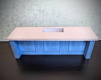 1:12 Maßstab, Mini Kücheninsel, Puppenhaus Möbel, druckbare Miniatur, herunterladbare Miniatur, moderne Miniatur, Puppenhaus Bausatz, Diorama Modell