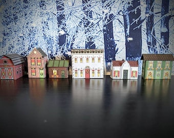 Christmas Village kit, printable houses, Christmas display, dollhouse kit, Christmas ornaments,  downloadable, Miniature Christmas decor