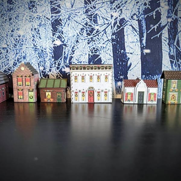 Christmas Village kit, printable houses, Christmas display, dollhouse kit, Christmas ornaments,  downloadable, Miniature Christmas decor