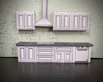 Conjunto de cozinha para casa de bonecas em escala 1:24, kit de papel em miniatura para imprimir (download digital)