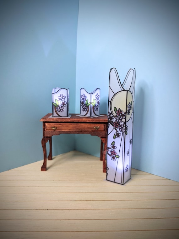 Dollhouse Miniature Lamp Kit: Cherry Blossom Stained Glass (Digital Download)