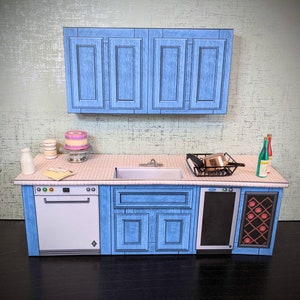 1:12 scale, mini cabinets, dollhouse furniture, printable miniature, downloadable, modern miniature, dollhouse kit, miniature kitchen