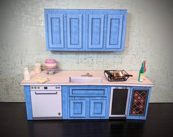 1:12 Maßstab, Mini Schränke, Puppenhaus Möbel, druckbare Miniatur, herunterladbare Miniatur, moderne Miniatur, Puppenhaus Kit, Miniaturküche