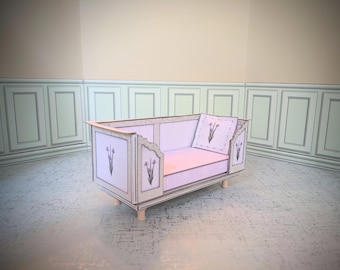 1:12 Scale Mini Settee Paper Kit, Shabby Chic Dollhouse Furniture (Digital Download)