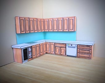 1:24 Scale Miniature Kitchen Paper Kit, Dollhouse Furniture (Printable Download)