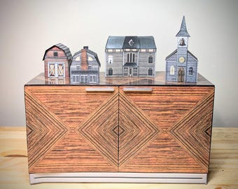 1:6 scale, Halloween Village kit, printable houses, spooky season, dollhouse kit, Halloween DIY decor,  downloadable, tabletop miniatures