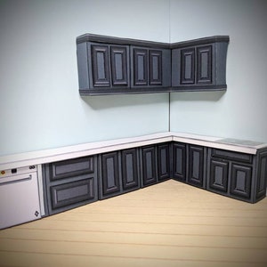 1:24 scale, miniature kitchen, printable download, dollhouse furniture, paper kit, modern miniature, miniature appliances, dollhouse fridge