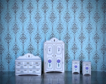 1:24 scale, dollhouse bedroom kit , downloadable file, paper kit, shabby chic miniature, customizable mini, diorama model, half inch scale