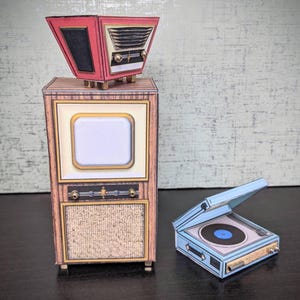 1:6 Scale Miniature Retro TV, Radio & Record Player Paper Kit (Digital Download)