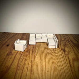 1:48 scale, mini sectional sofa, dollhouse couch, printable miniature, digital kit, modern miniature, dollhouse kit, quarter inch scale