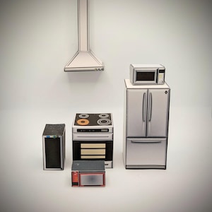 1:24 scale, miniature appliances, printable download, dollhouse furniture, modern mini, miniature kitchen, diorama model, half inch scale