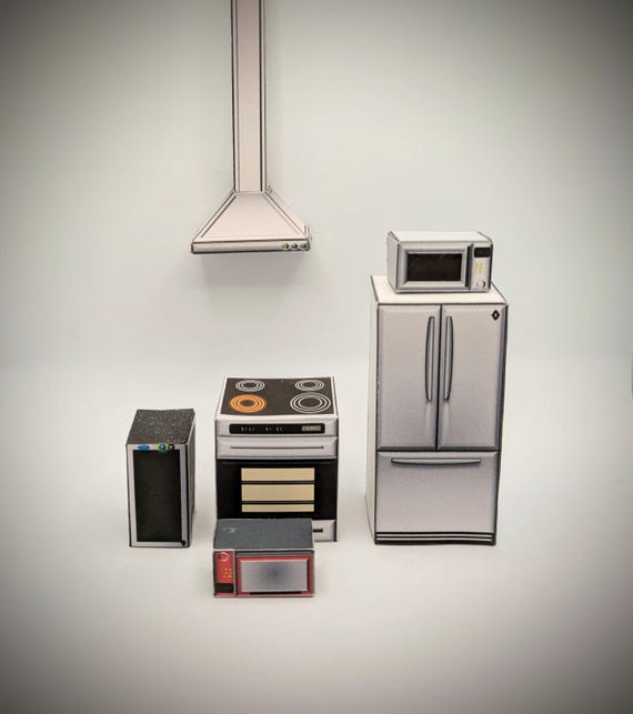 1:24 scale miniature kitchen appliances, printable paper kit, downloadable pdf files, dollhouse accessories