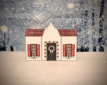 Christmas Village House, Printable Paper Kit: DIY Miniature Decor (Digital PDF Download)