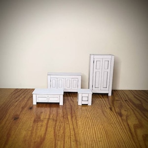 Quarter inch scale, living room , dollhouse furniture, mini bookcase, downloadable, modern miniature, dollhouse kit, paper kits, 1:48 kit