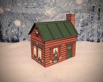 Christmas Village Cabin, Printable Paper Kit: Miniature Holiday Decor (Digital PDF Download)