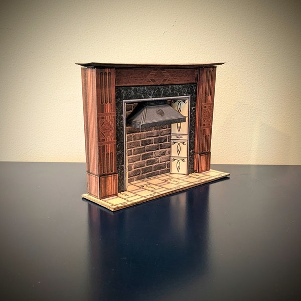 1 12 scale miniature, dollhouse fireplace, dollhouse decor, printable mini, downloadable, art nouveau tile, dollhouse kit, retro miniatures