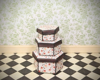 1:12 scale, mini hat box set, dollhouse decor, printable mini, downloadable, miniature suitcase, dollhouse kit, retro miniatures