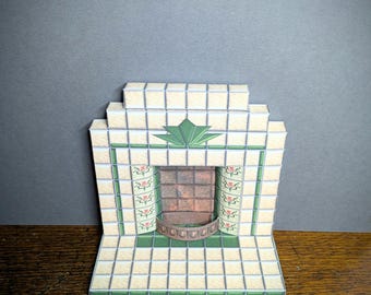 Art Deco Dollhouse Fireplace Paper Kit, 1:12 Scale (Digital Download)