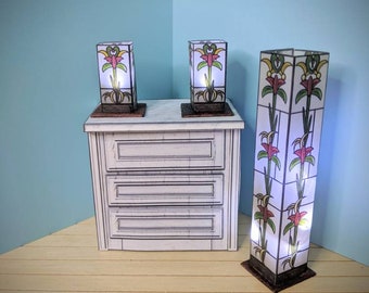 Dollhouse Miniature Lamp, Printable Paper Kit: Stained Glass Style (Digital PDF Download)