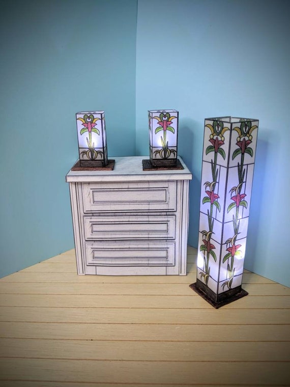 Dollhouse Miniature Lamp, Printable Paper Kit: Stained Glass Style (Digital PDF Download)
