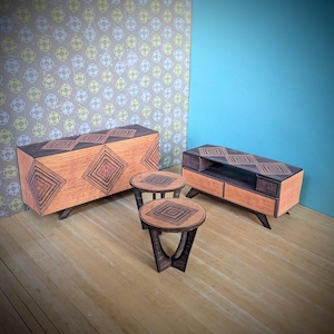 1:12 scale, dollhouse printable kit, mcm dollhouse furniture, retro miniature, download, mini coffee table, one inch scale, antique decor