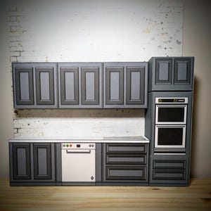 1:12 scale, mini cabinets, dollhouse furniture, printable download, modern miniature, dollhouse kit, miniature kitchen, one inch scale
