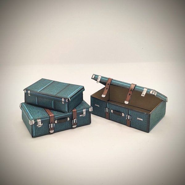 1 12 scale miniature, mini luggage, dollhouse decor, diorama printable, download PDF, miniature suitcase, dollhouse kit, retro miniatures