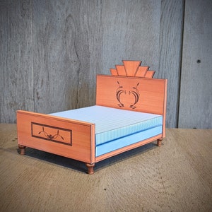 1:12 scale, miniature bedroom , dollhouse furniture, miniature bed, download pdf, modern miniature, dollhouse kit, paper kit, art nouveau