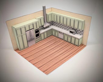 1:48 Scale Dollhouse Kitchen Set, Printable Paper Mini Cabinets (Digital Download)