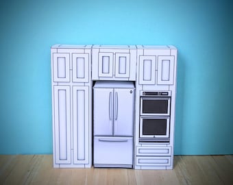1:24 scale, mini oven, dollhouse furniture, paper kits, printable download, modern miniature, dollhouse kit, miniature kitchen, mini fridge