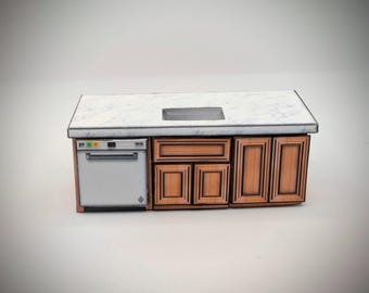 1:24 Scale Modern Dollhouse Kitchen Island Paper Kit (Digital Download)