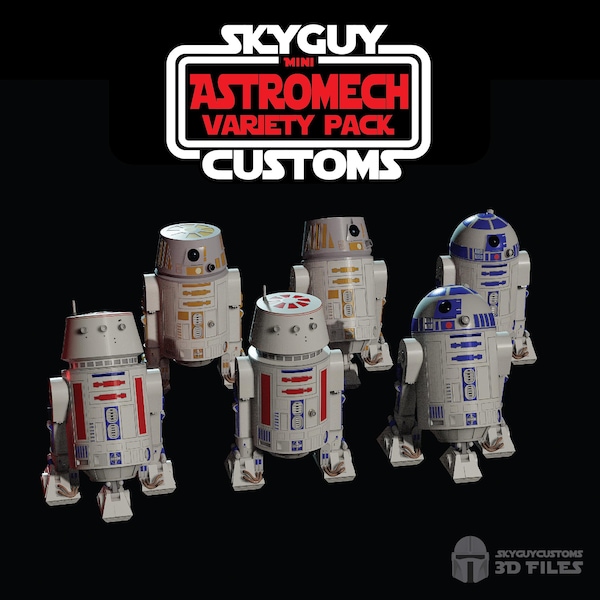 Mini Astromech Variety Pack | 3D Print File | Star Wars Droid Inspired Collectible | Digital File | Inspired by Micro Galaxy Squadron
