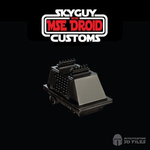 Peut inclure: Modèle 3D imprimé en noir d'un droïde de réparation MSE-6 de Star Wars. Le modèle est détaillé et présente une surface texturée. Le modèle est étiqueté "Skyguy Mini MSE Droid Customs".
